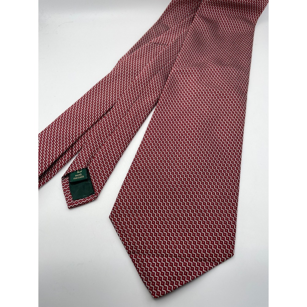 Lauren Ralph Lauren Mens Red White Geometric Diamond 100% Silk Tie Made in USA